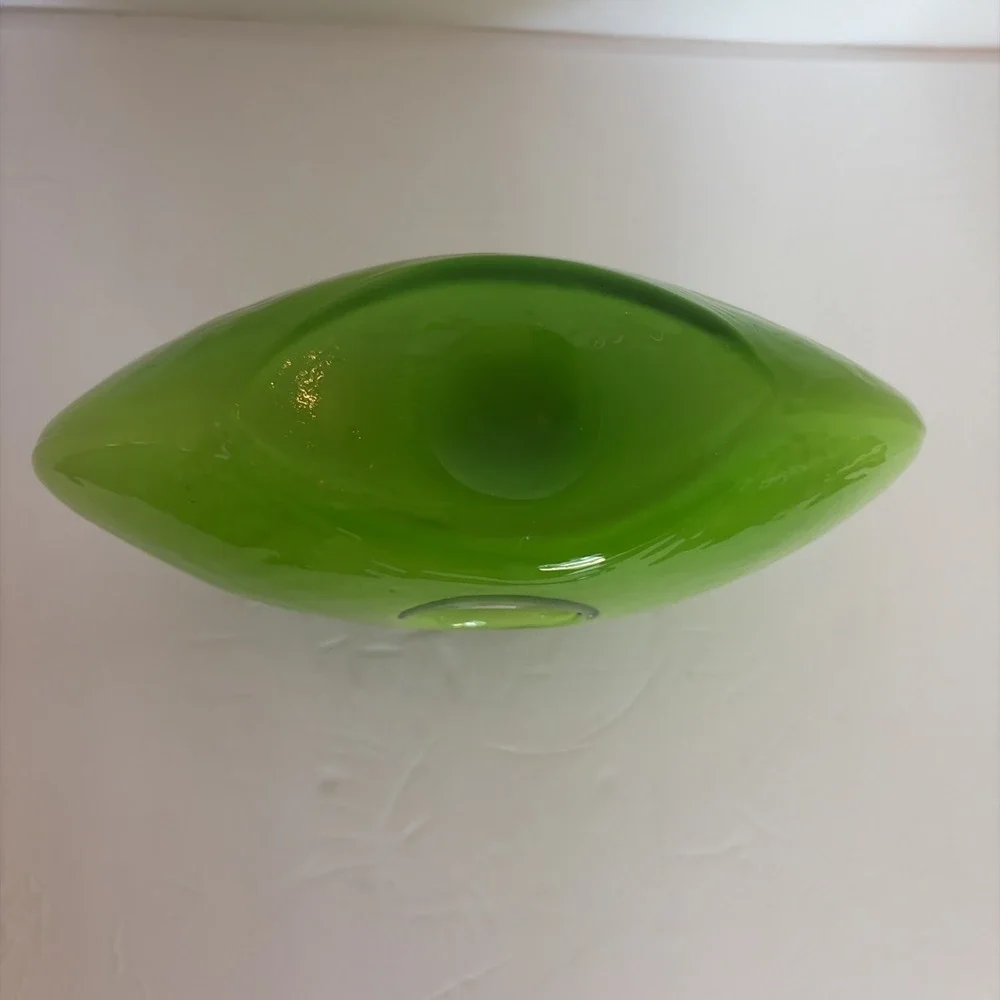 Vintage Green Glass Cased Hand Blown Art Glass Donut Hole Vase MCM Style